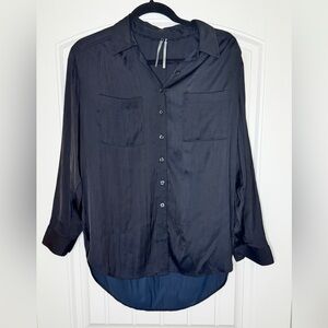 Anthropologie Meave Midnight Blue Silk Blouse